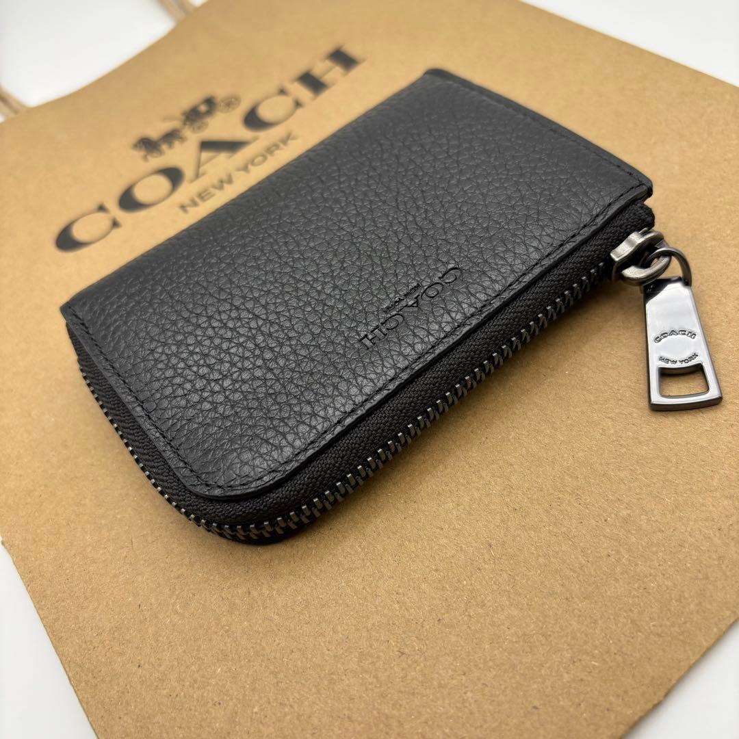 【COACH☆新品】 ジップ キー ケース！ブラック！ペブル レザー！
