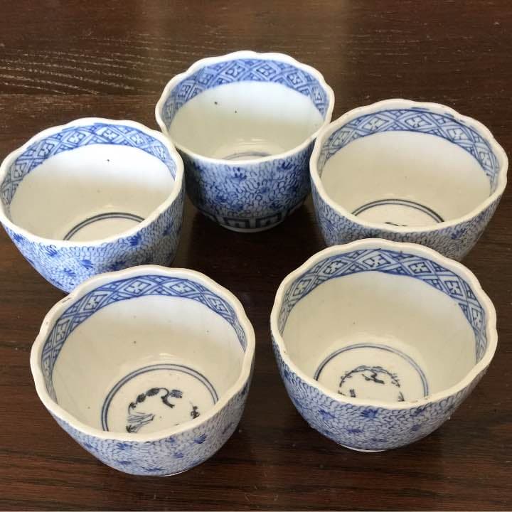 古伊万里 みじん唐草 湯のみ 5客揃い アンティーク 美品