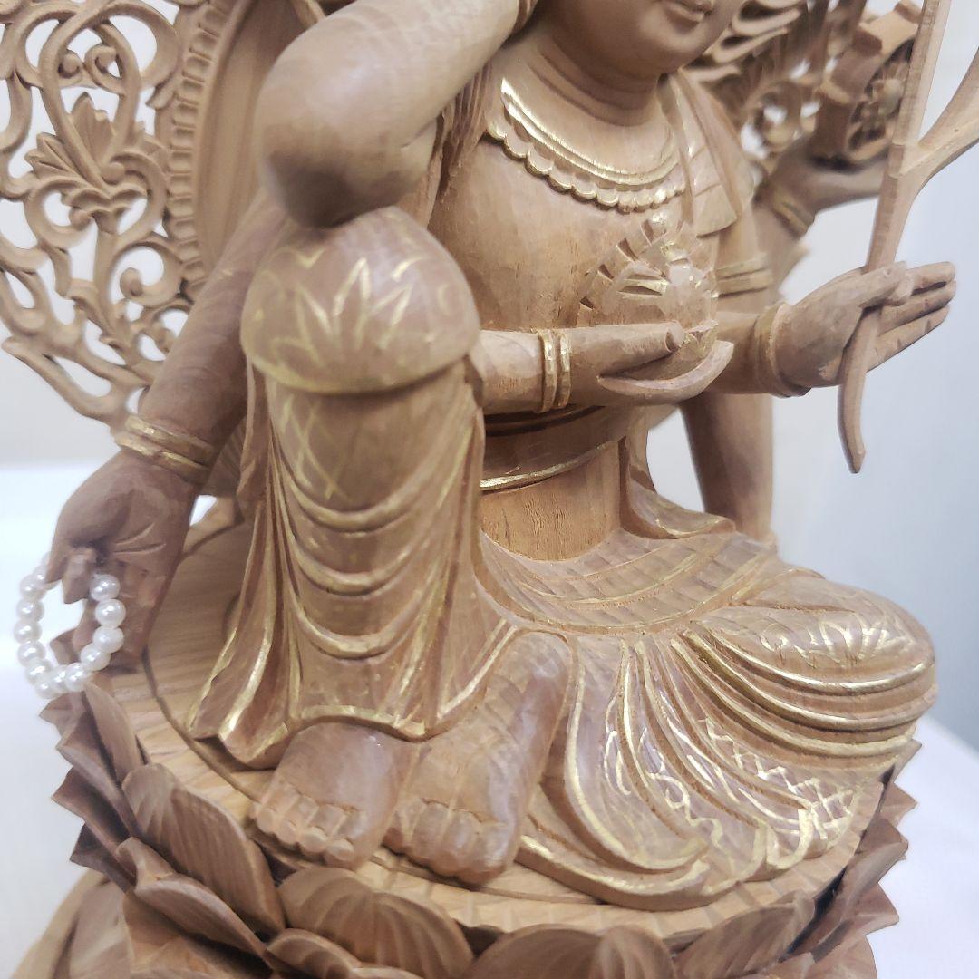 Ｂフライデー蔵出し特価仏像香木 特上彫り如意輪観音菩薩像3寸眼入り 二重唐草光背