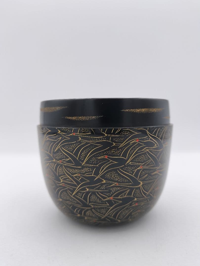 c452 大棗 沈金千羽鶴之図 前志芸男 木箱 茶道具 古物