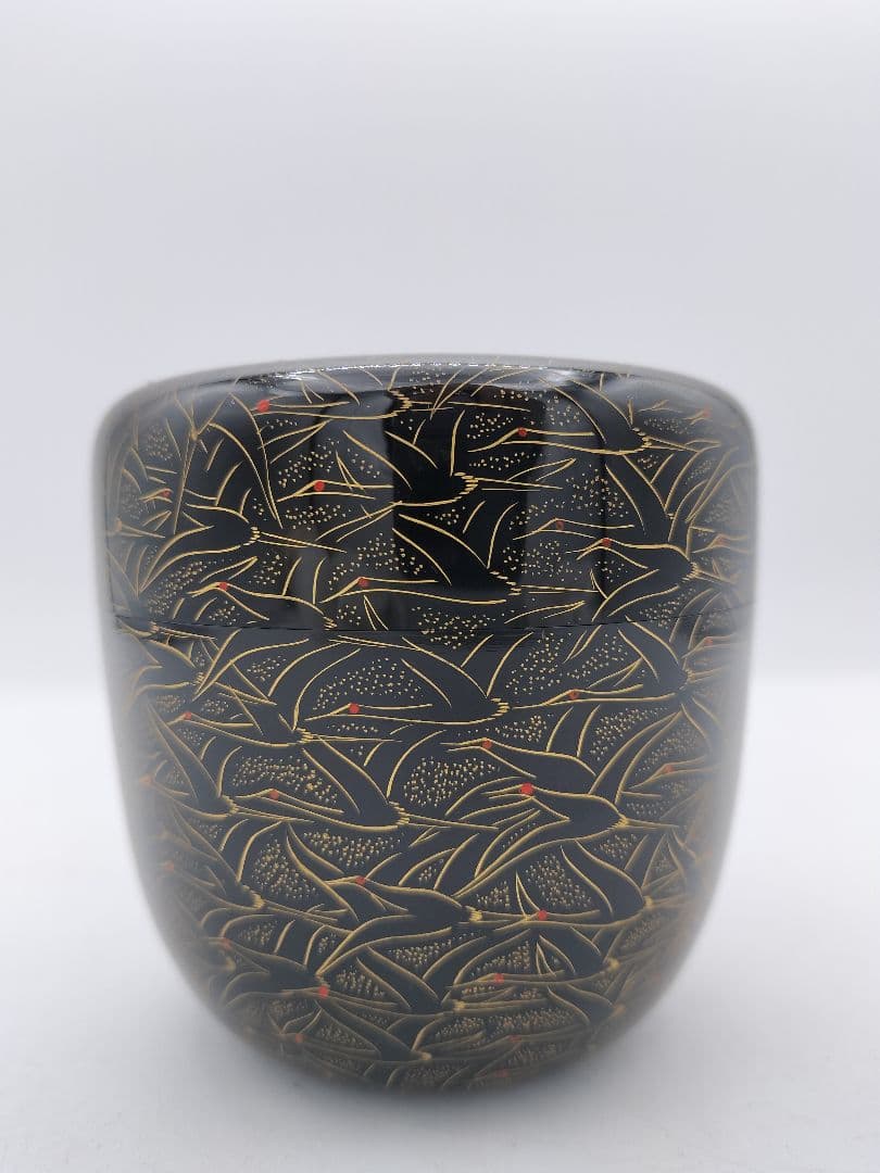 c452 大棗 沈金千羽鶴之図 前志芸男 木箱 茶道具 古物