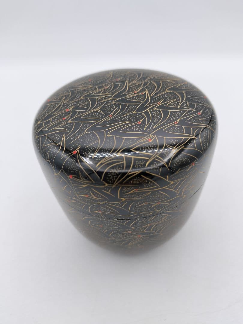 c452 大棗 沈金千羽鶴之図 前志芸男 木箱 茶道具 古物