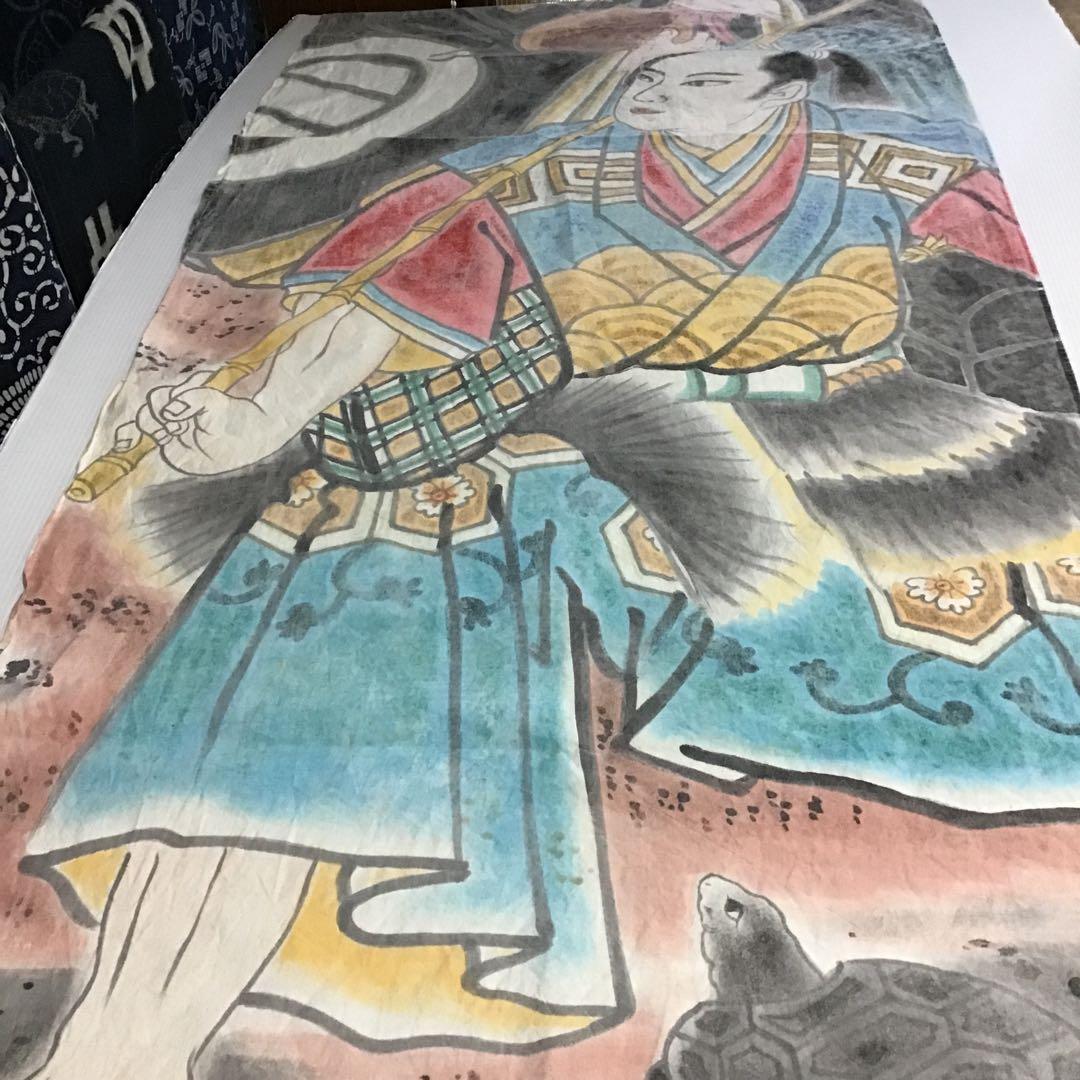 古布木綿手描き顔料幟旗、603