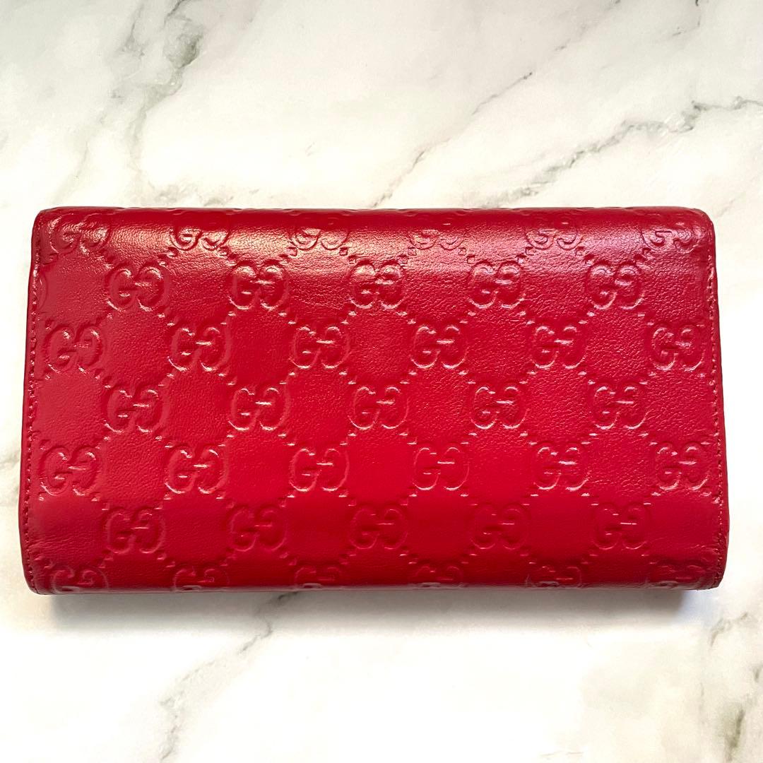 GUCCI グッチ フラップ 長財布　シマレザー　3つ折り財布　美品0114-⑤