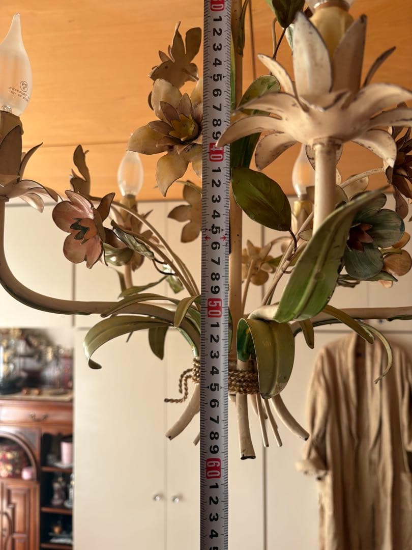 フランス　アンティーク　アイアン　フラワーモチーフ 5灯シャンデリア