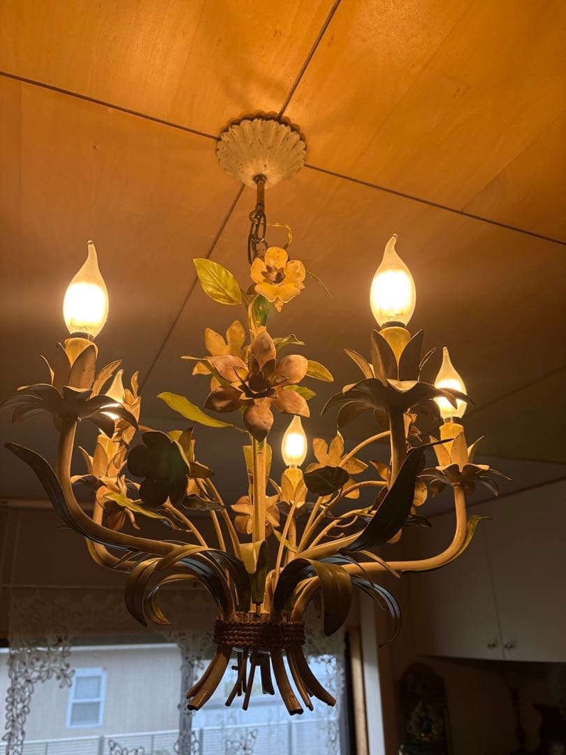 フランス　アンティーク　アイアン　フラワーモチーフ 5灯シャンデリア