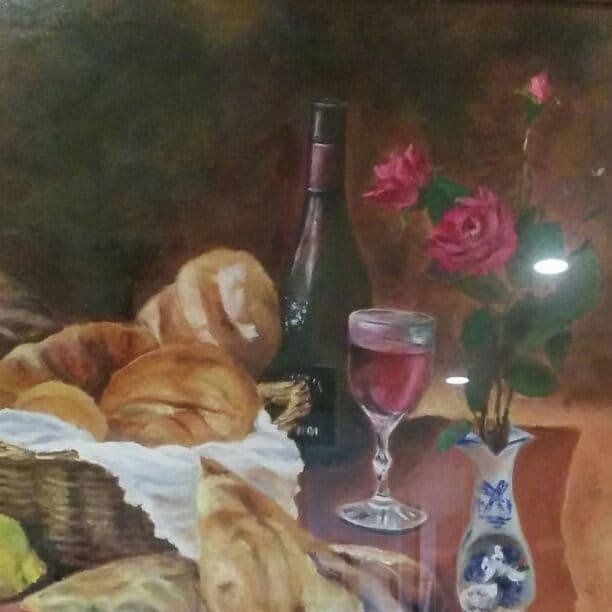 肉筆オリジナル油絵　食卓の風景　F10号　　直接手渡し可能送料お値引き