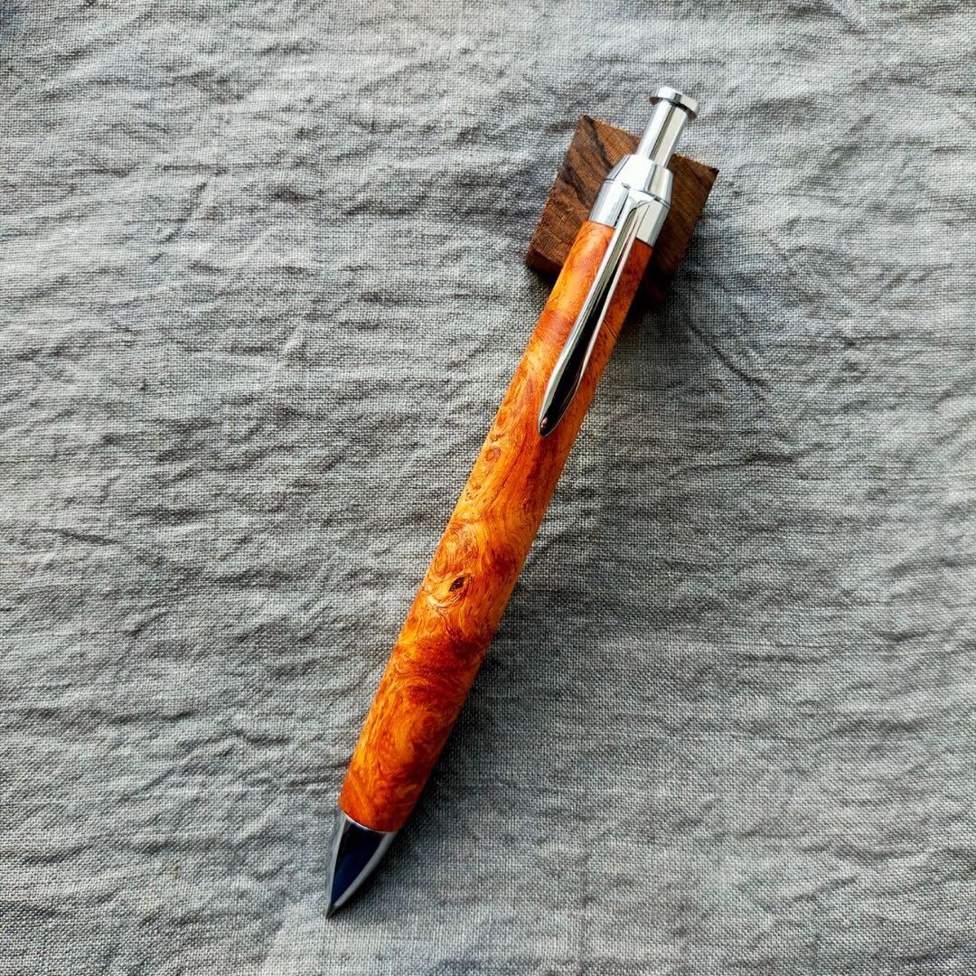 ハンドメイド　木軸ボールペン　花梨瘤　0.5mm　真鍮