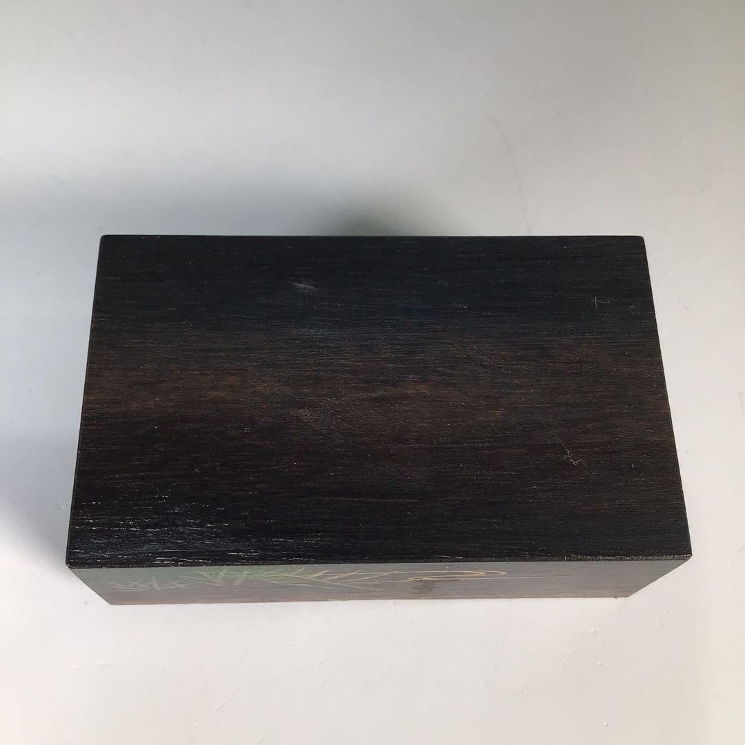 Ｎ７２９　香合　『中林星山作』『芦に雁蒔絵』『黒柿割香合』　共箱　茶道具