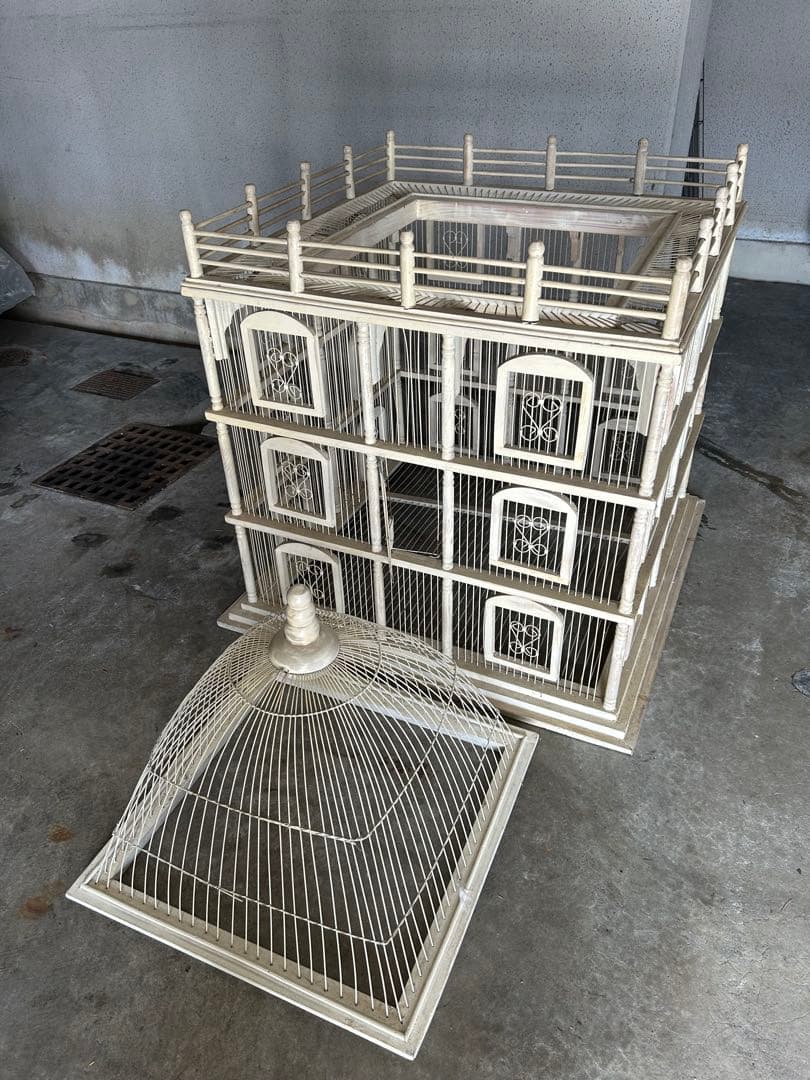 大型　多層木製鳥かご ドーム型屋根付き　アンティーク　ガーデニング