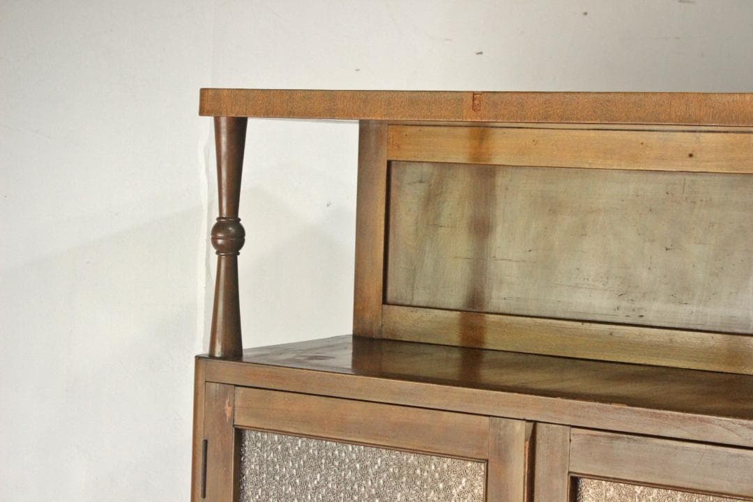 レトロ ガラスキャビネット 本箱 収納 食器棚 ダイヤガラス 引き出し 2杯