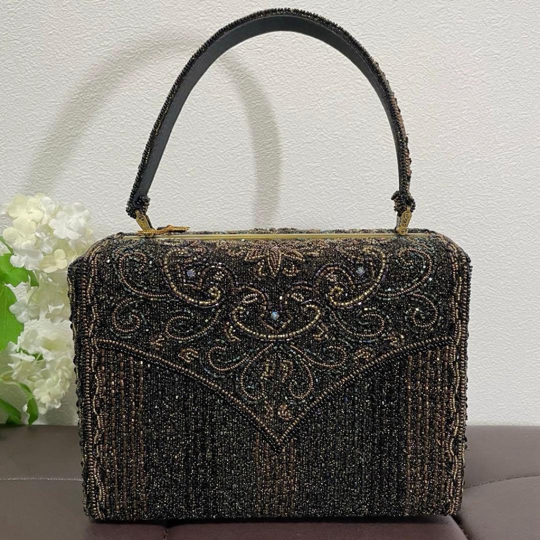 L'oro ロロ ビーズバッグ ターンロック金具 ハンドバッグ アンティーク