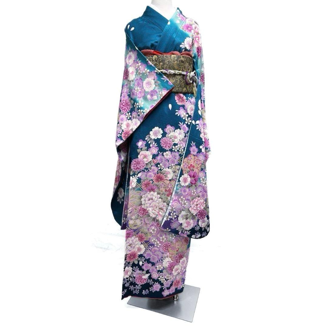振袖　刺繍　牡丹　桜花　菊花　花吹雪　成人式　晴れの日　着物　075a p