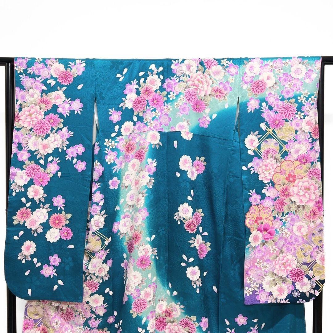 振袖　刺繍　牡丹　桜花　菊花　花吹雪　成人式　晴れの日　着物　075a p