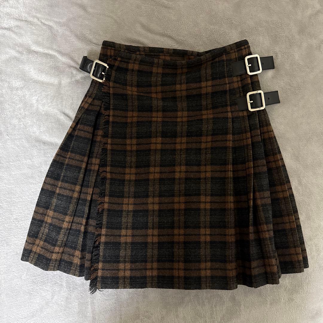 PRADA ウールチェックスカート プリーツスカート MOOD プラダ