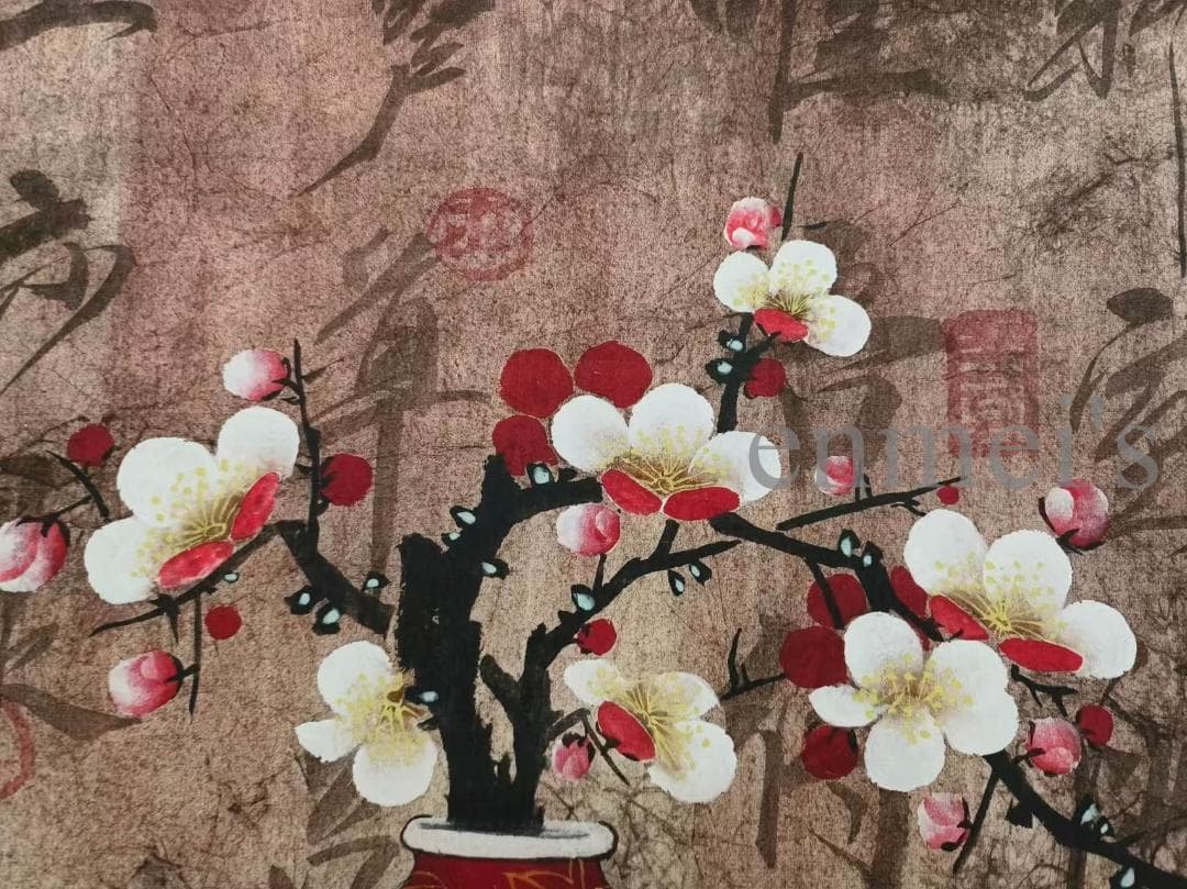 中国古美術 清時代 郎世寧作款 福慶如意図 横幅 宣紙 手描き 掛け軸 水墨画