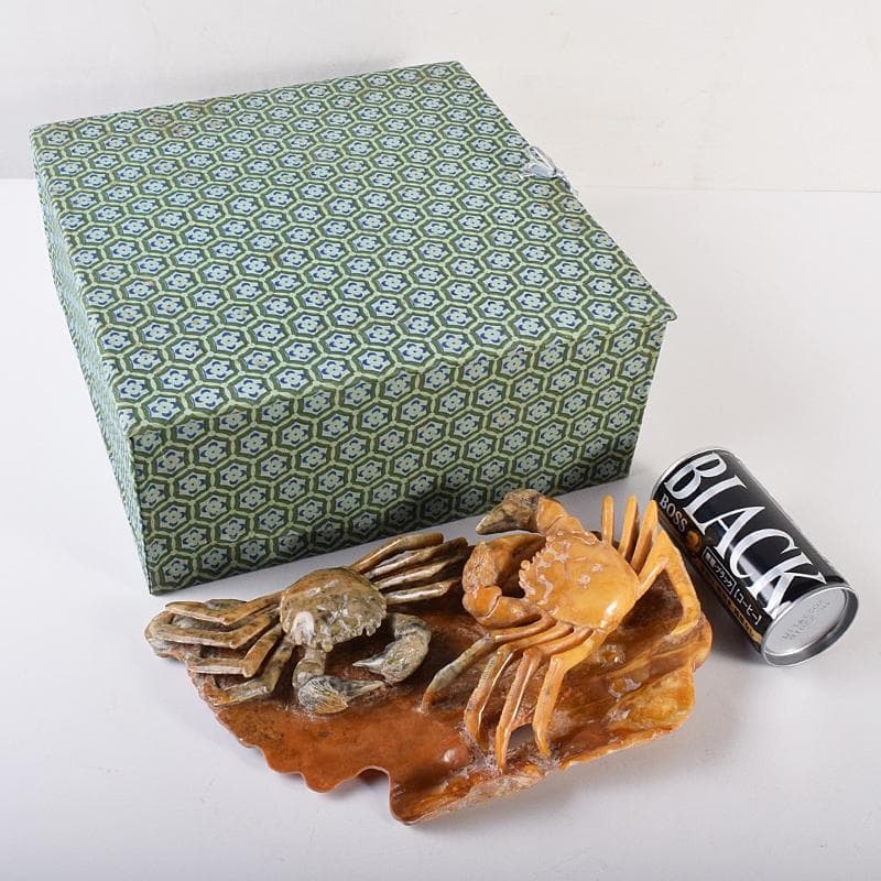 中国　玉石寿山石彫刻　蟹　置物　V　R7799B