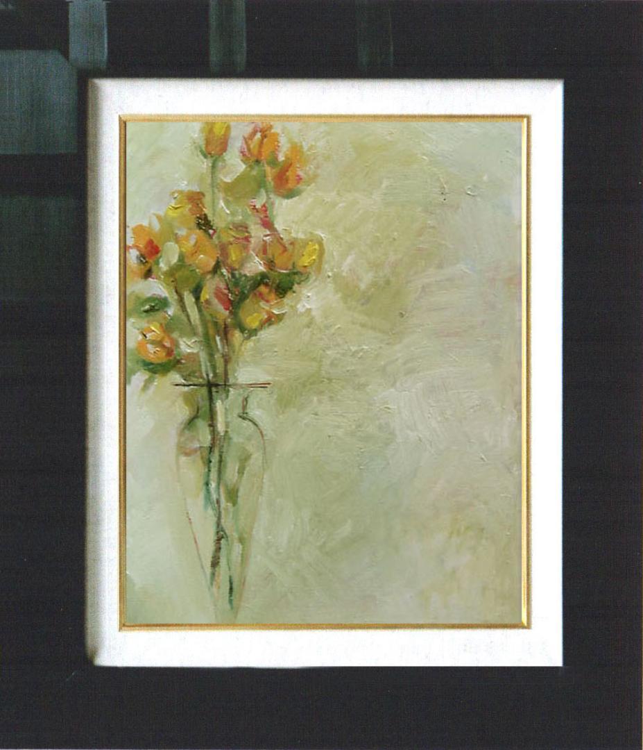 メルカリ 絵画　絵　額付き(銀）油絵　uF6-113402　花（ばら）