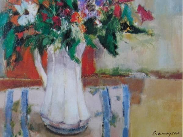 マルセル・クラモアザン、花、高級希少画集画、版上サイン入 新品額付