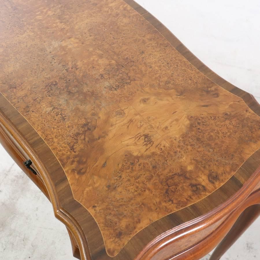 イタリア製クラシカル 美しい木目の象嵌 猫脚 コンソール デスク 引き出し付き