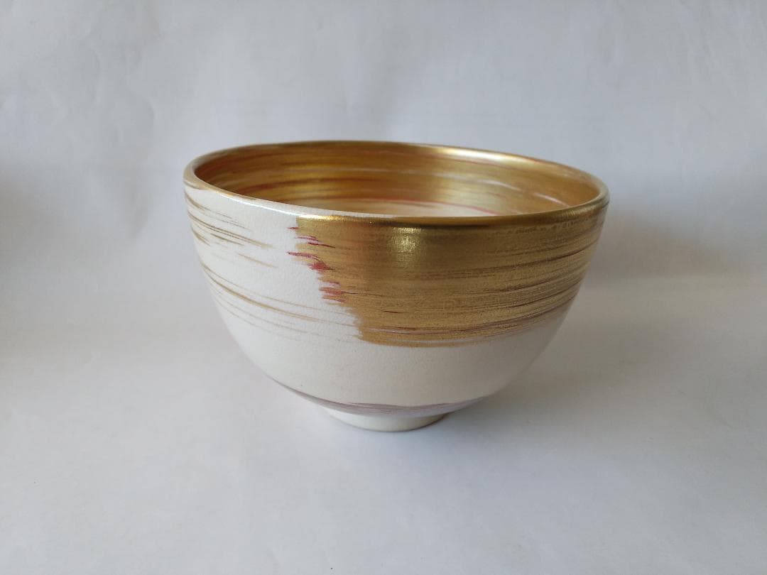京焼 田中寿宝 作 仁清写 金襴 刷毛目 茶碗 茶道具 共箱 共布 栞 美品