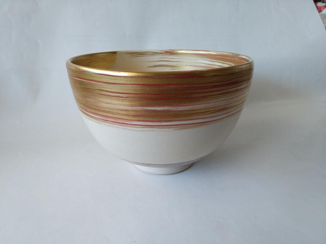 京焼 田中寿宝 作 仁清写 金襴 刷毛目 茶碗 茶道具 共箱 共布 栞 美品