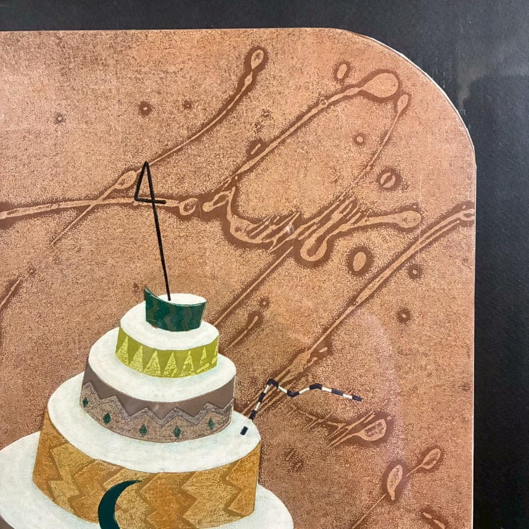 美品 岩切裕子「雲の記念日」木版画 直筆サイン・画廊シール有 お洒落な立体額装