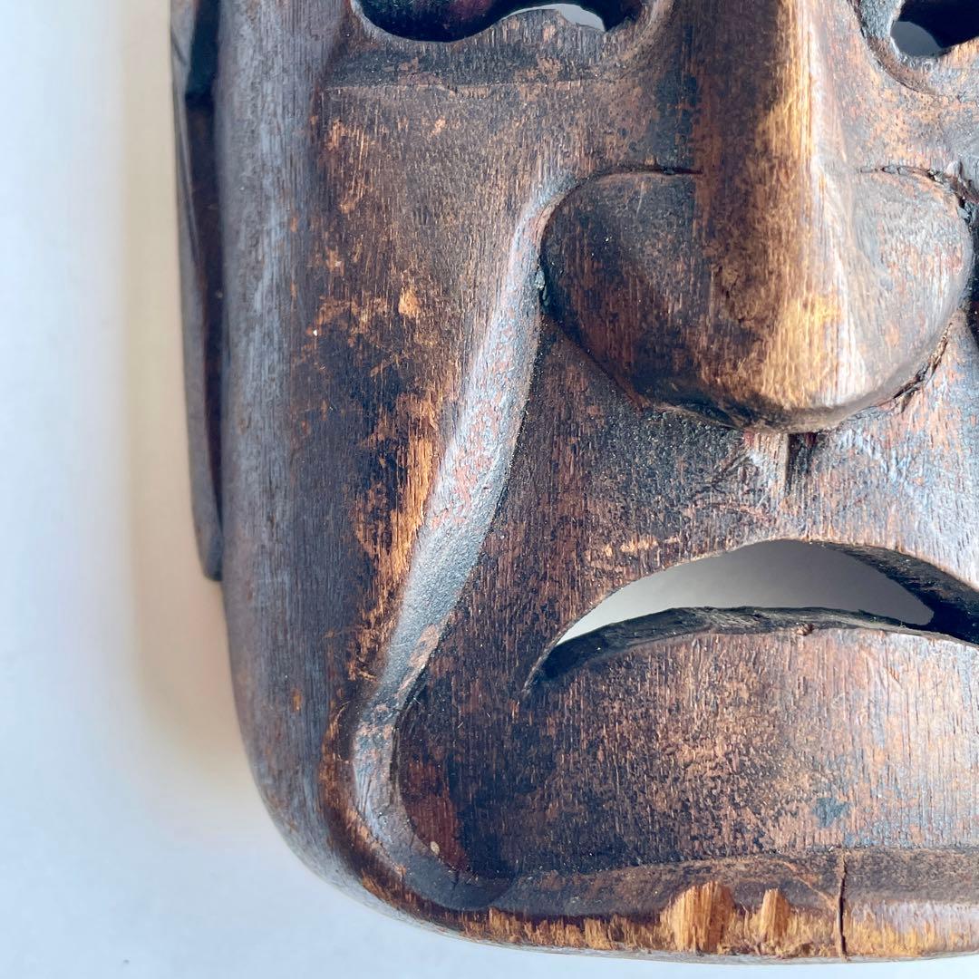 【詳細不明だが古そう】能面 お面 マスク 木彫 彫刻 骨董 古美術