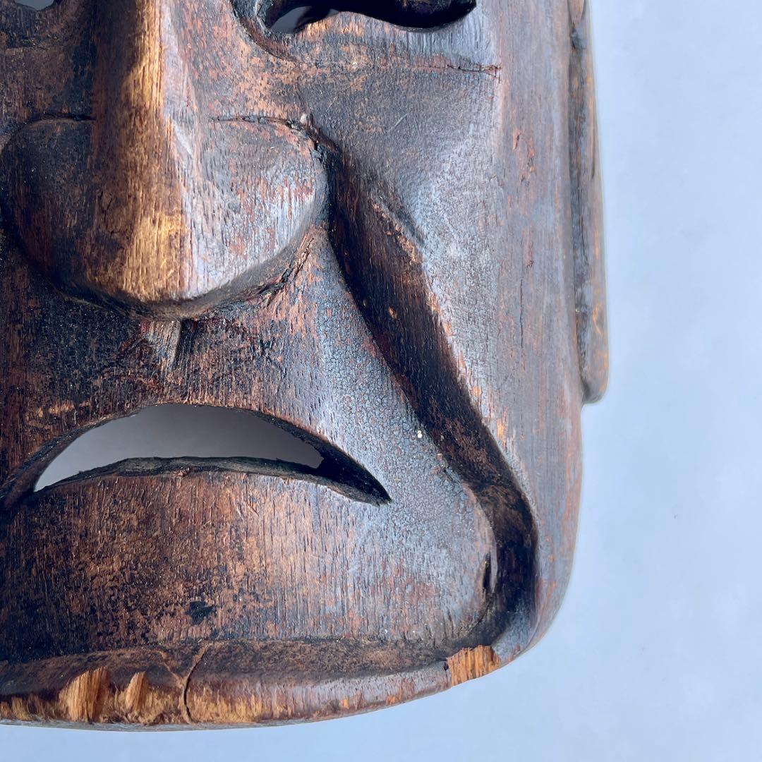 【詳細不明だが古そう】能面 お面 マスク 木彫 彫刻 骨董 古美術