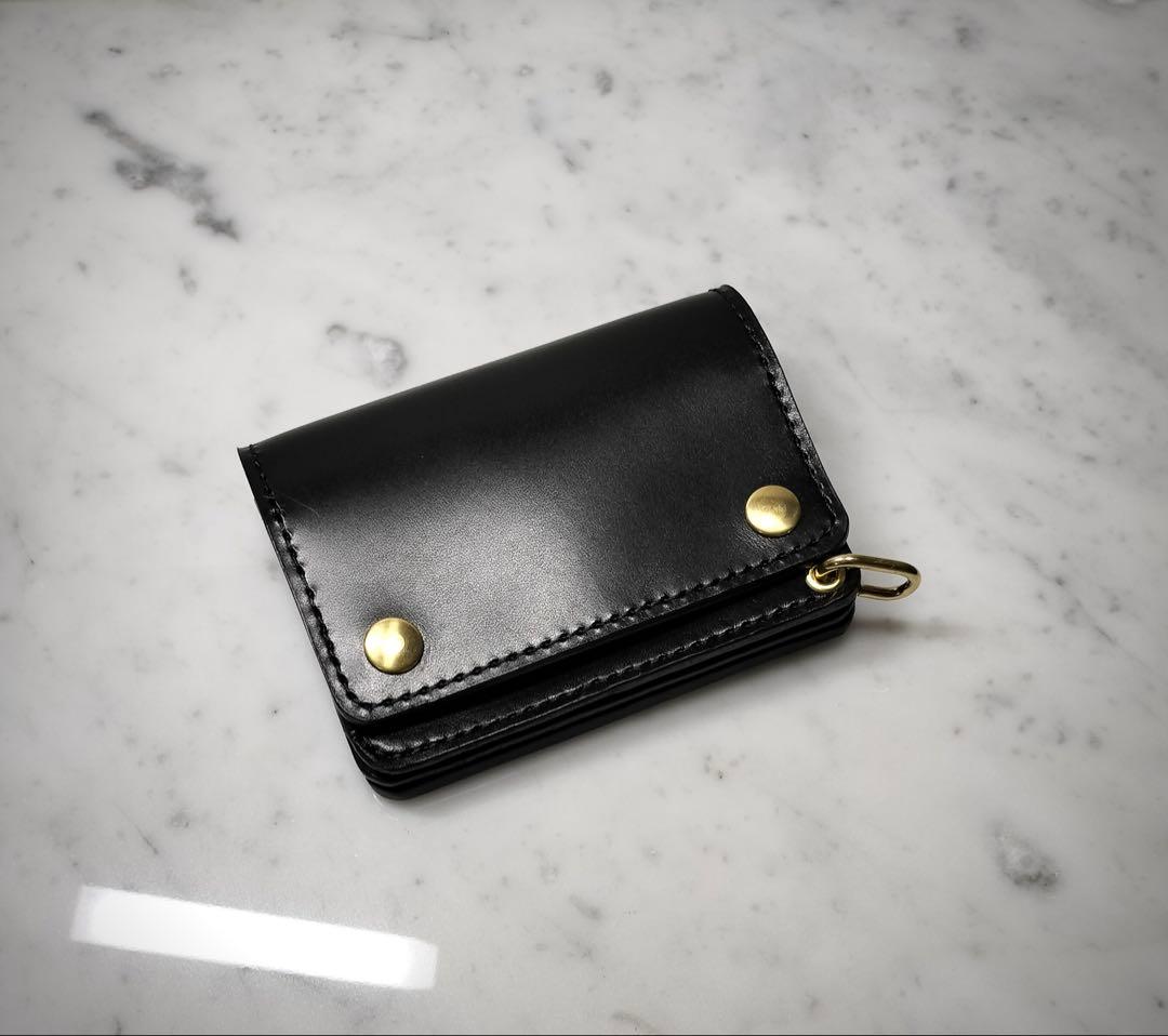 かみなか品　栃木レザー　黒　スマートトラッカーウォレット