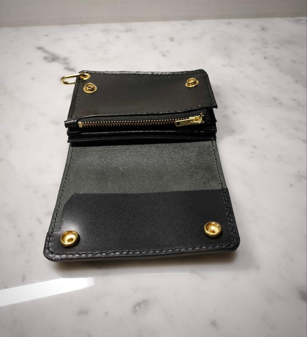 かみなか品　栃木レザー　黒　スマートトラッカーウォレット