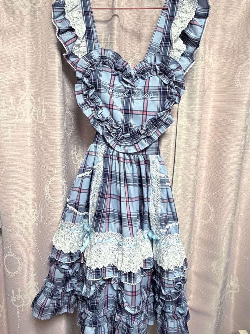 Angelicpretty　Heart胸あて付スカート　タータン　サックス