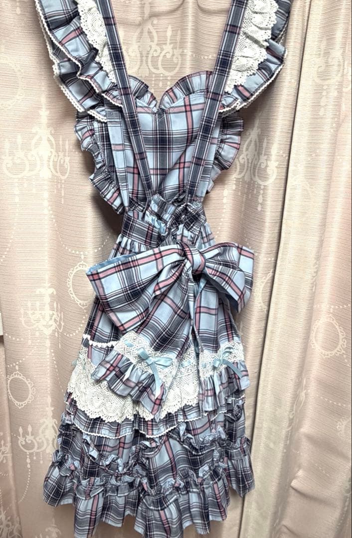 Angelicpretty　Heart胸あて付スカート　タータン　サックス