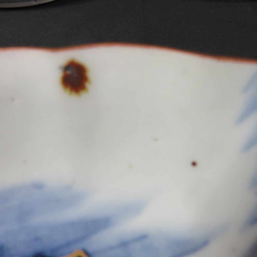 なます皿 4枚 染付 金彩 船 月 川 山水 風景絵図 古伊万里 窯傷