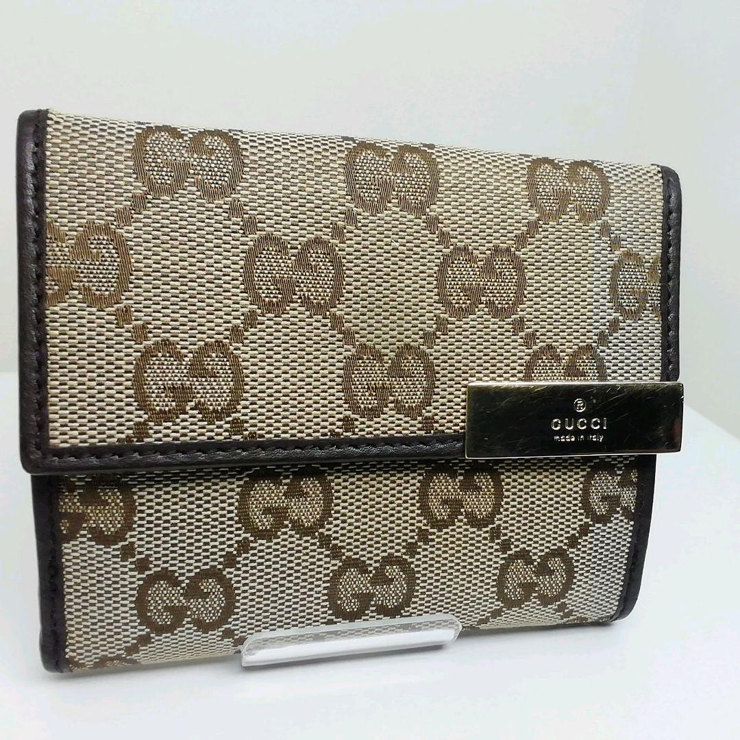 GUCCI　グッチ　GGキャンバス　ブラウン　Wホックタイプ　保存袋・付属品