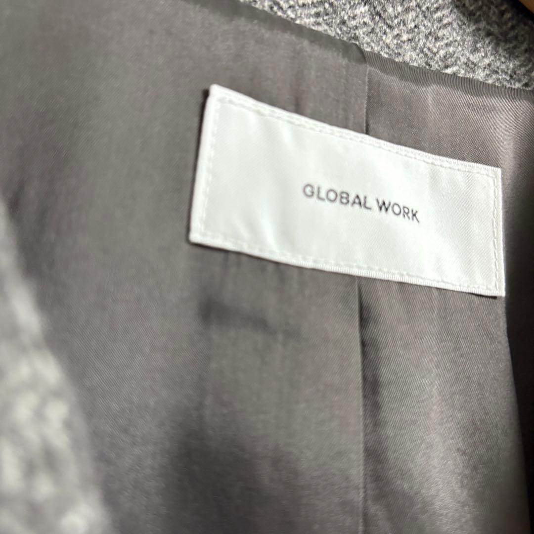 グローバルワーク✨軽やかストレッチ襟2WAYミドルコート　グレーミニヘリンボーン