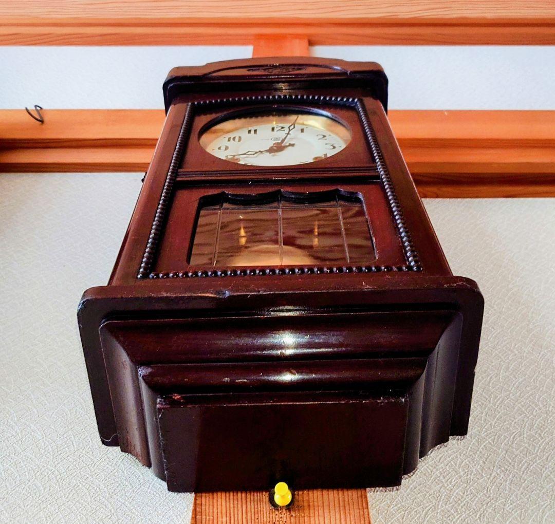 〈完動・美品〉鶴巻時計店英工舎　大正浪漫筋硝子宮型ゼンマイ振り子時計 　古時計