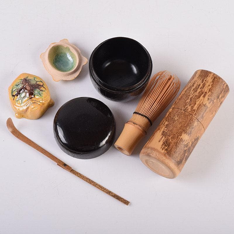 茶道具　桑茶箱　鉄絵草文　茶碗　黄交趾花文　振出など　九点　一式　M　R8950