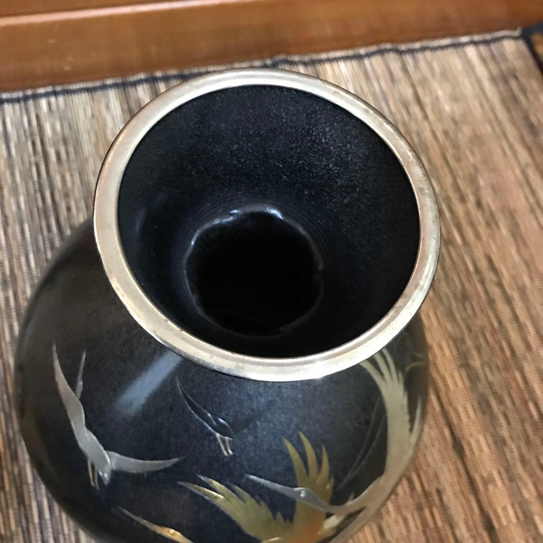 ★ 鶴の彫刻壺　花器　骨董　銅製壺　アンティーク　銅器壺