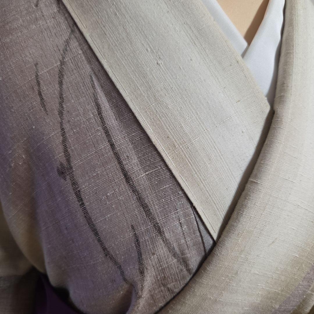 手織り創作民芸紬　たてわく露芝柄　4段ぼかし　しつけ付7512