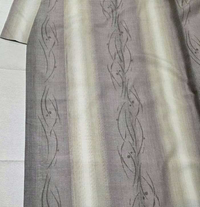 手織り創作民芸紬　たてわく露芝柄　4段ぼかし　しつけ付7512