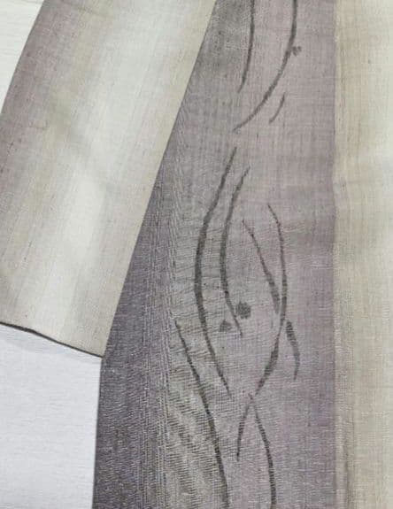 手織り創作民芸紬　たてわく露芝柄　4段ぼかし　しつけ付7512