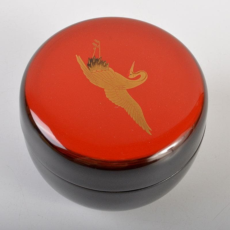 茶道具　塗師　牧田芳祥作　日の出鶴蒔絵　中棗　共箱　V　6594