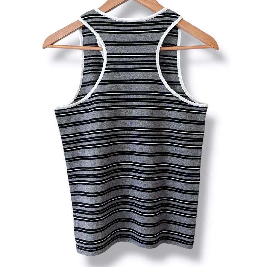 シャネル ココマーク ボーダー タンクトップ グレー 38 コットン