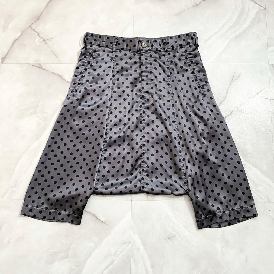 A17262 美品 コムデギャルソン ドット柄 サテンサルエルハーフパンツ 銀