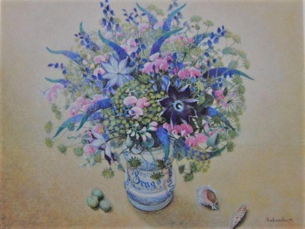 櫻庭優、【花】、希少な額装用画集より、新品額装付、状態良好