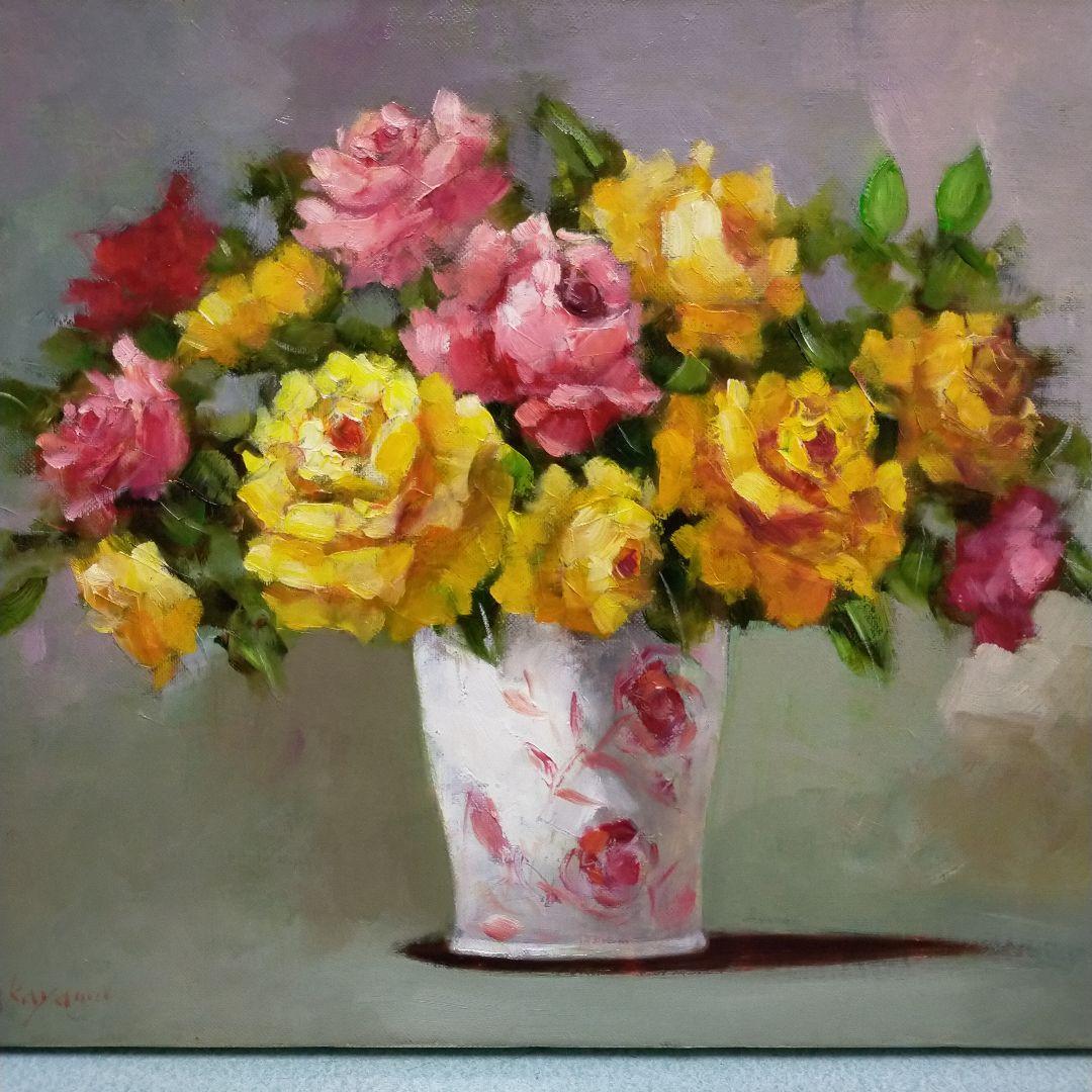 油絵　バラ　中山扇