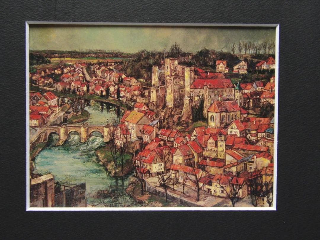 河畔の古城、花巻碧、希少な画集より、新品高級額・額装付