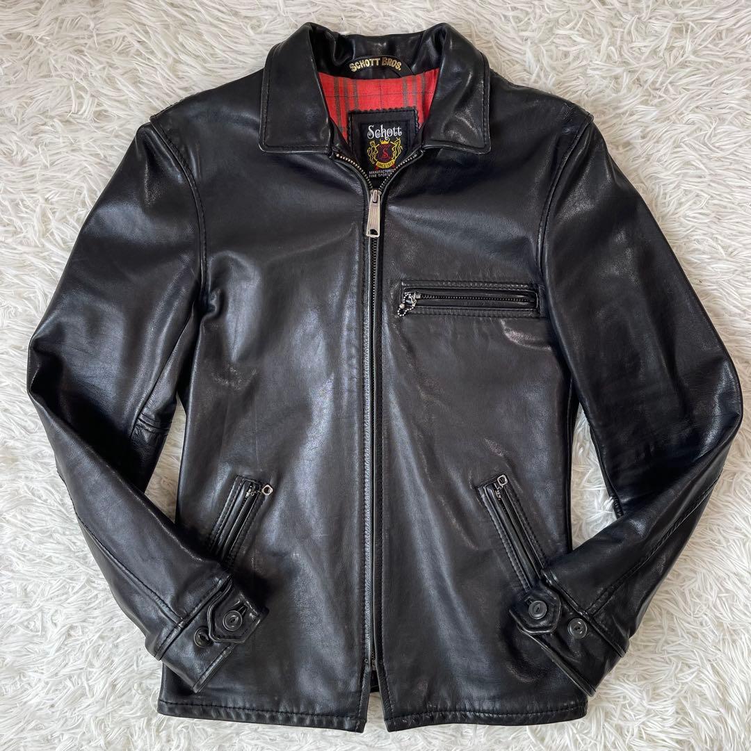 極美品✨ショット トラッカージャケット レザージャケット 牛革 チェック S