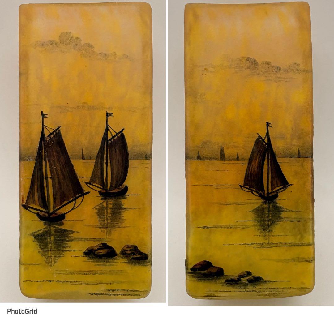 美品 ドームナンシー 帆船文花瓶 フラワーベース ヨット ウランガラス daum